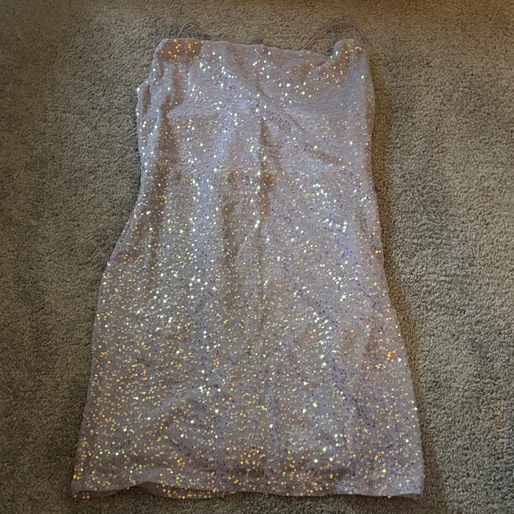 SHEIN Lilac Sequin Strapless Mini Dress
